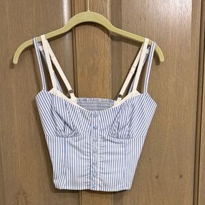 Reformation Blue and White Striped Crop Top